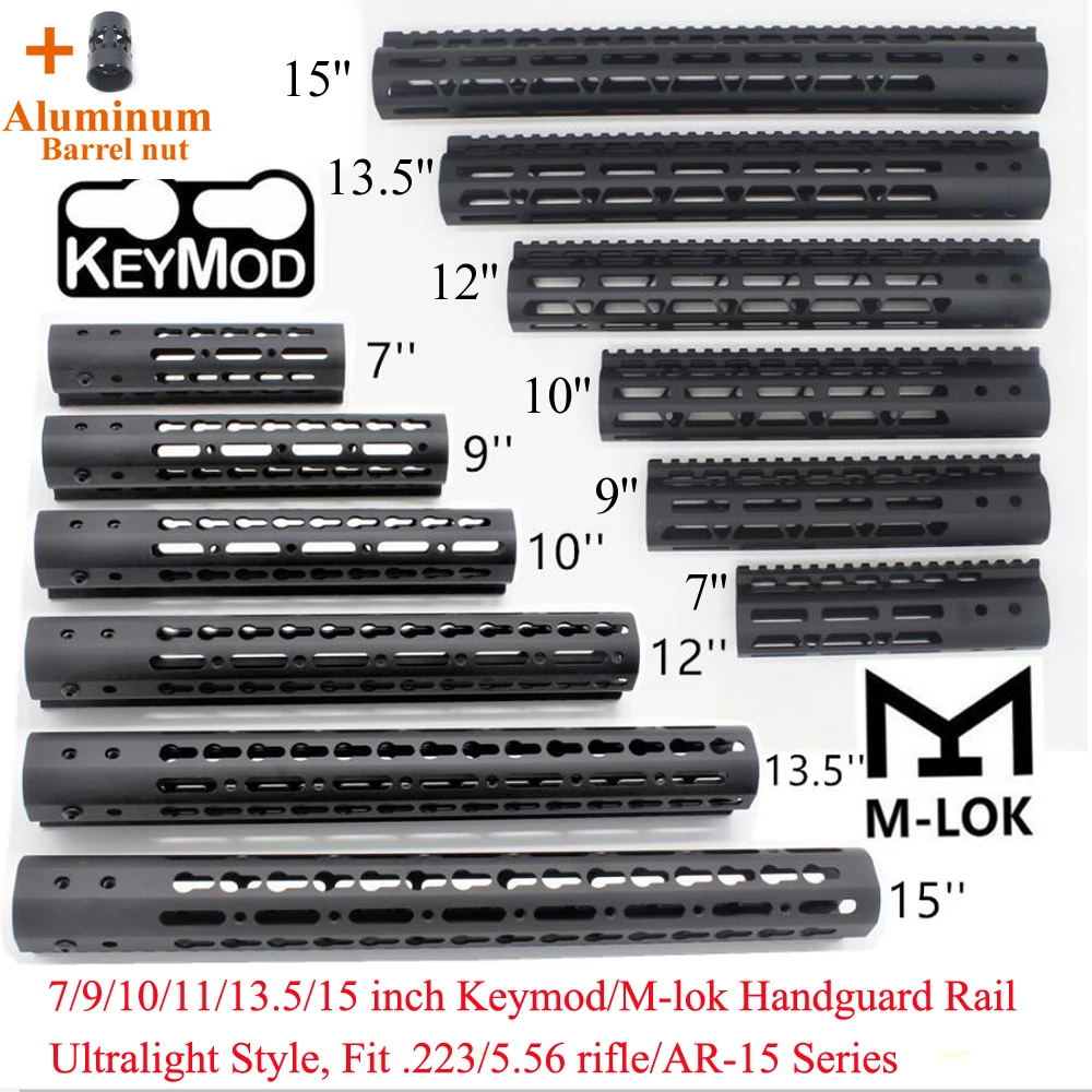 Aplus AR15/M4/M16 Keymod / M lok Handguard Rail Picatinny Free Float Mount System Ultralight 7/9/10/12/13.5/15 ''черный