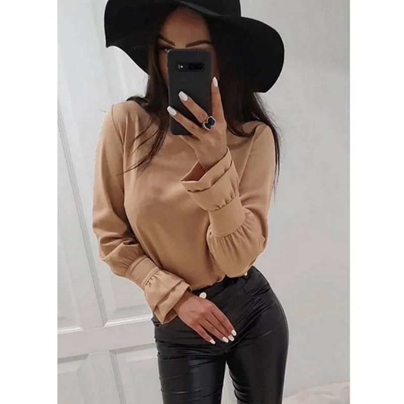 

Sexy Long Sleeved Loose Base Shirt Shirt Women Blouses Tops