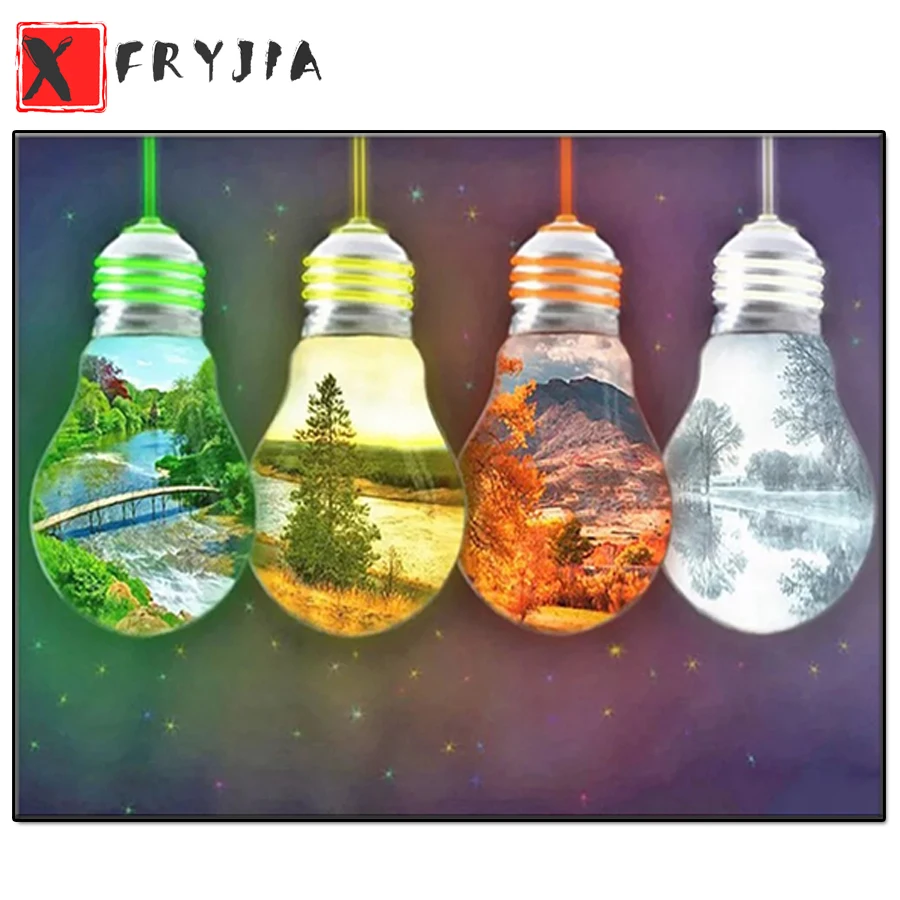 

5D DIY Diamond Painting Landscape in Light Bulbs Full Diamond Embroidery Scenery Kit four Seasons Cross Stitch Mosaic Art decor