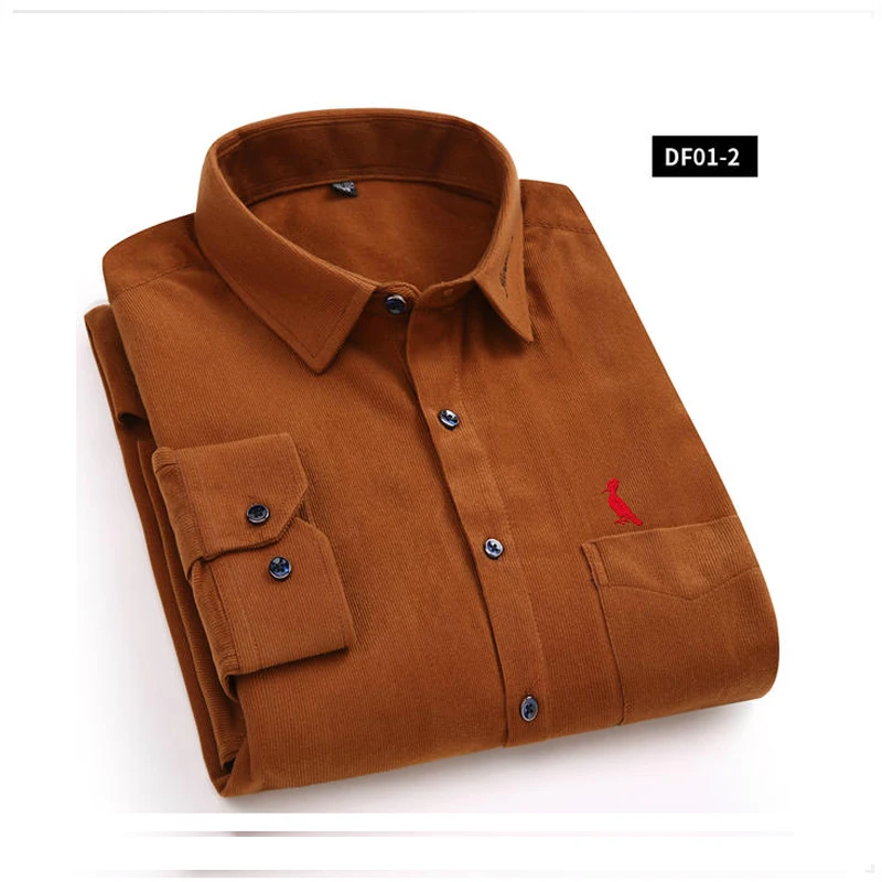 2021 Aramy reserved New Arrivaly High Quality Corduroy Mens Long Sleeve Shirt Casual Plaid Men Dress Shirts Camisa Masculina