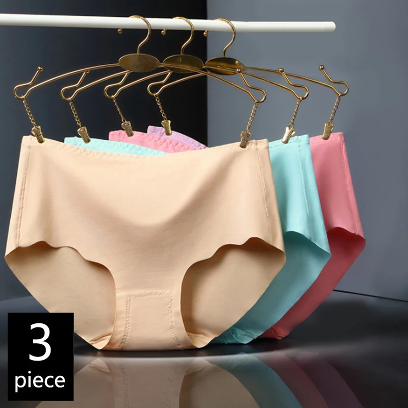 3 шт. упак.! Бесшовные ультратонкие трусики красочные бесследные женские трусы M L