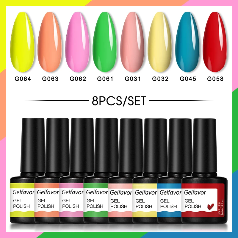

GELFAVOR 8/12Pcs Gel Nail Polish Set Vernis Semi Permanent Gel Varnish For Manicure Nail Kit Soak Off UV LED Nail Art Gel Polish