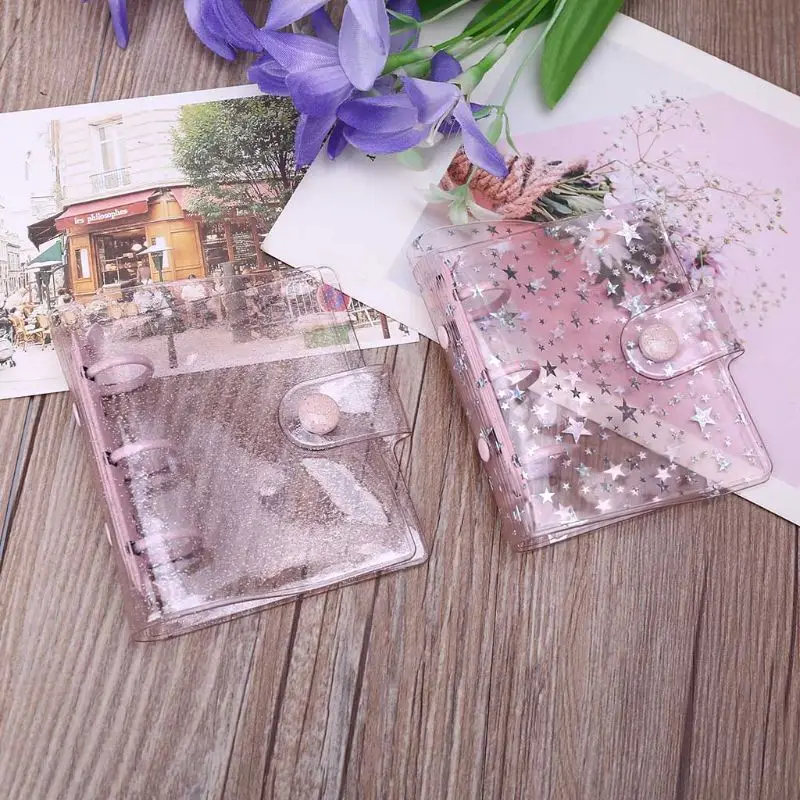 

Transparent Star 3 Holes Mini PVC Loose Leaf Binder Notebook File Folder Cover
