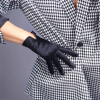 fashion fur gloves female real leather black wrist short 22cm cowhide short cattle hair silky women gloves wzp25