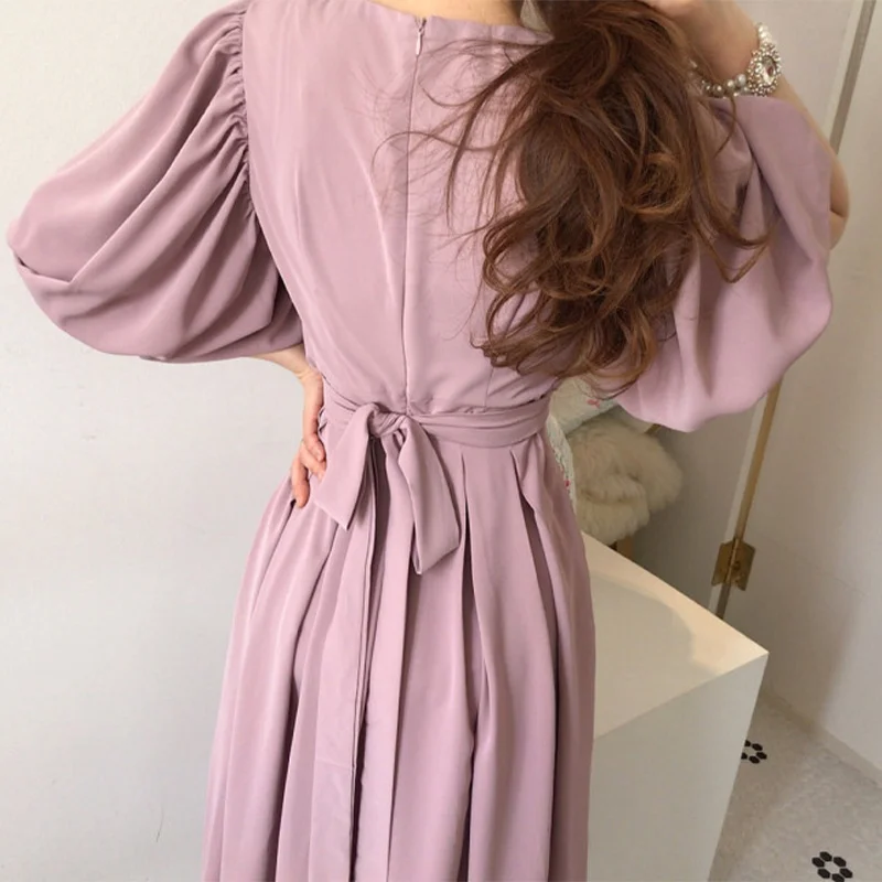 Осеннее Плиссированное женское длинное платье в стиле ампир однотонные женские