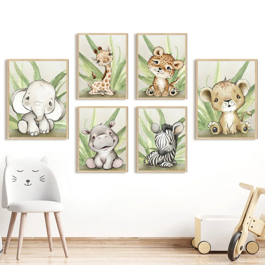 

Tropical Leaf Jungle Animals Lion Leopard Elephant Giraffe Poster Wall Art Print Canvas Painting Decor Pictures Baby Kids Room