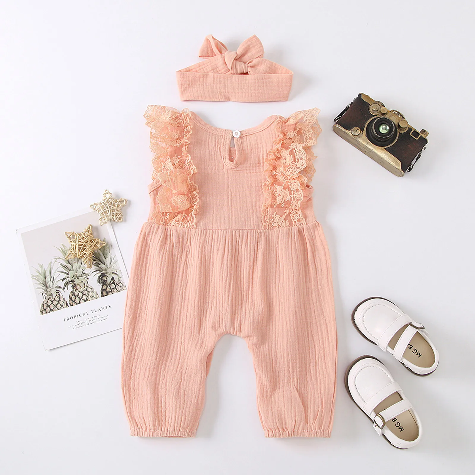 

Baby Kids Clothing Sets newborn Infant Girl Cotton Linen Romper Lace Bow One Piece Jumpsuit Clothes деская дежда Ropa Teens