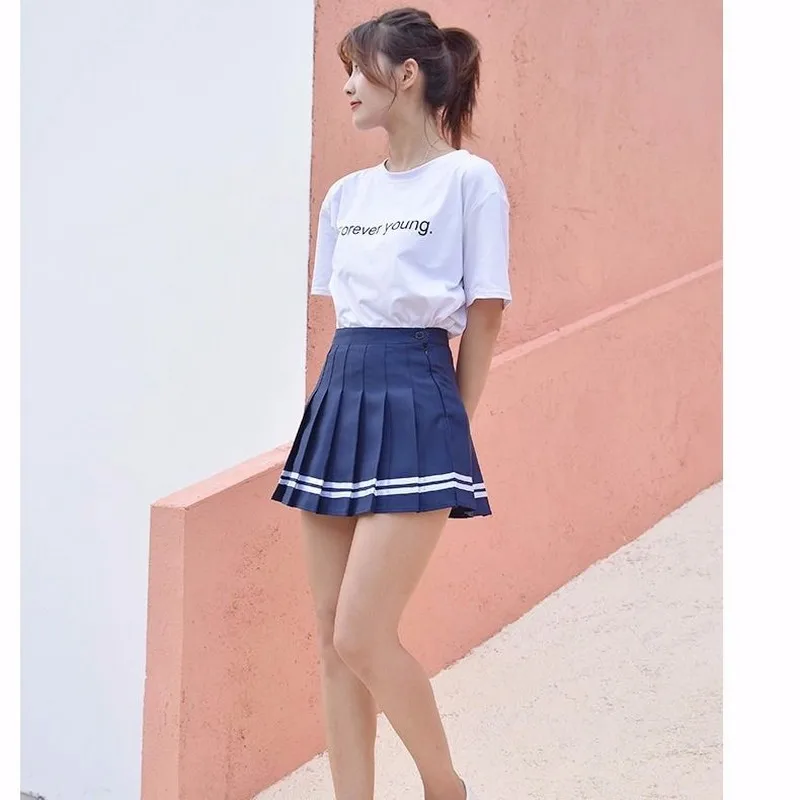 

NEW Sweet Lolita Mini Pleated Skirt Women Cute High Waist Mini A-line Sailor Skirt NEW Harajuku School Girls Uniforms Stripe