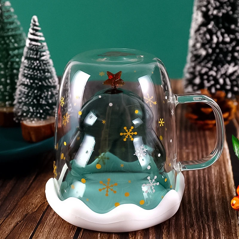 

Water Cup 300ml 10 Oz For Christmas Tea Glass Cup High Temperature Christmas Tree Double-Layer Glass Cup Mug Glass
