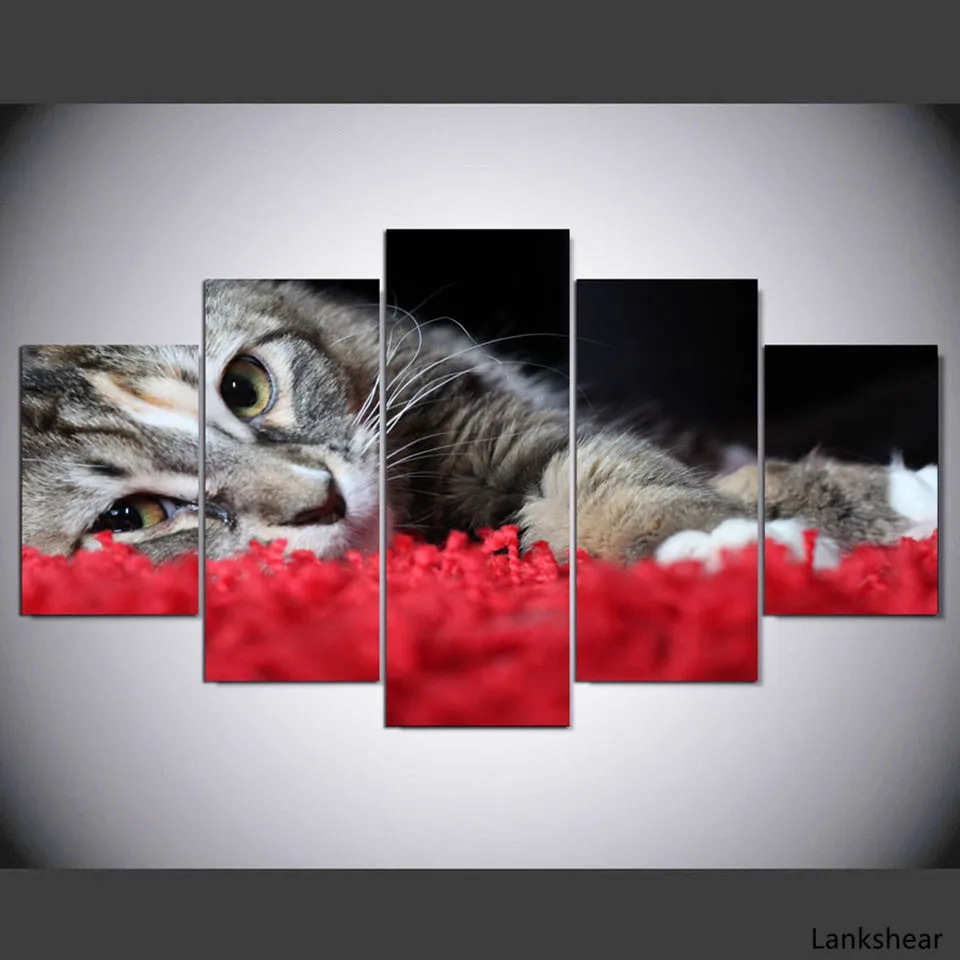 Современная живопись HD Печать на холсте 5 панелей милая кошка животное украшение