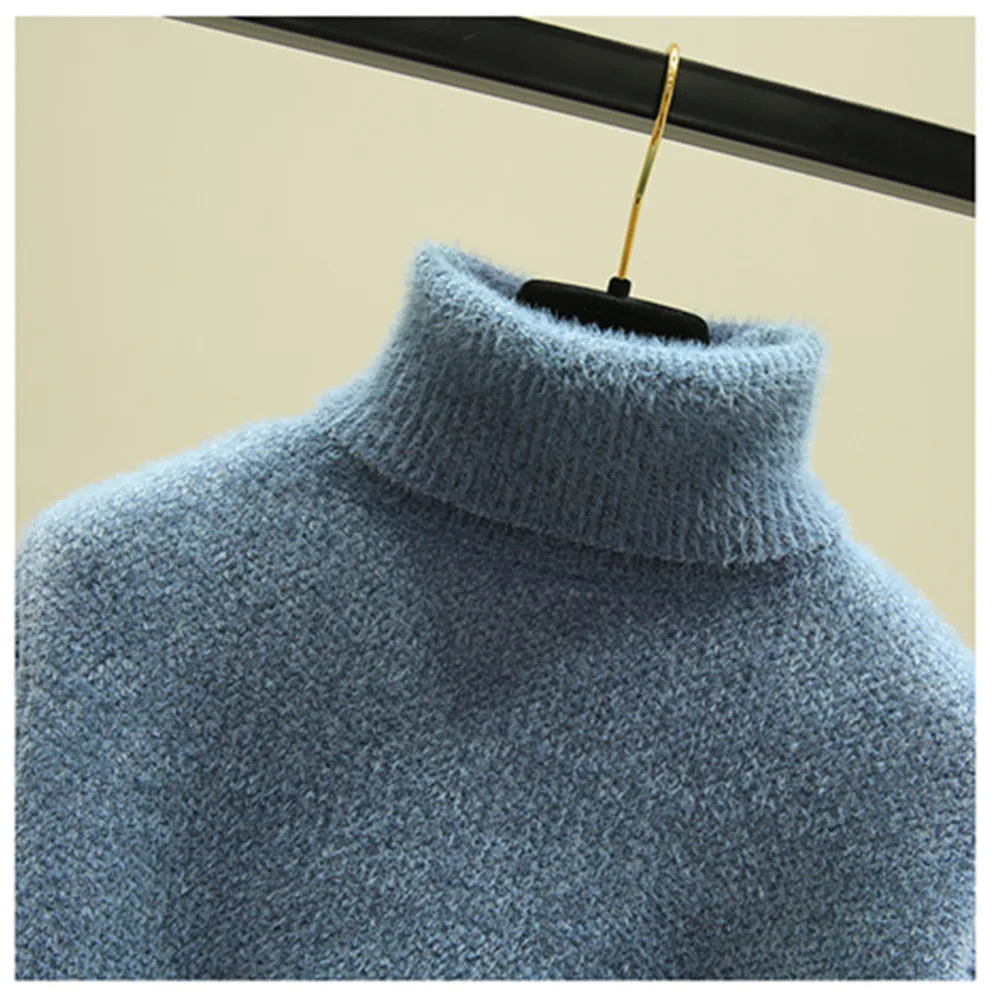 Свитер женский шерстяной однотонный с высоким воротником Осень-зима 2019 | Женская