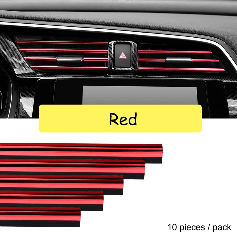 

10Pcs Car Interior Decor Strip Air Conditioner Decorative Mouldings Car Chrome Sticker Car Air Vent Trim Strip U Shape