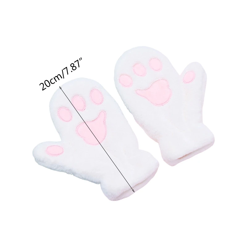 

Women Student Winter Fuzzy Plush Full Finger Gloves Cute Cartoon Cat Paw Solid Color Outdoor Windproof Snow Ski Mittens