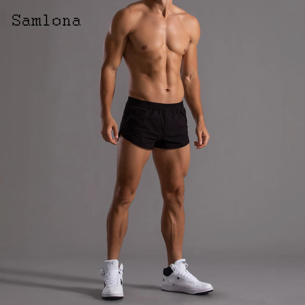 Samlona Men Leisure Shorts 2022 Summer New Sexy Elastic Waist Skinny Shorts Plus size Male Casual Beach Short Pants Black White