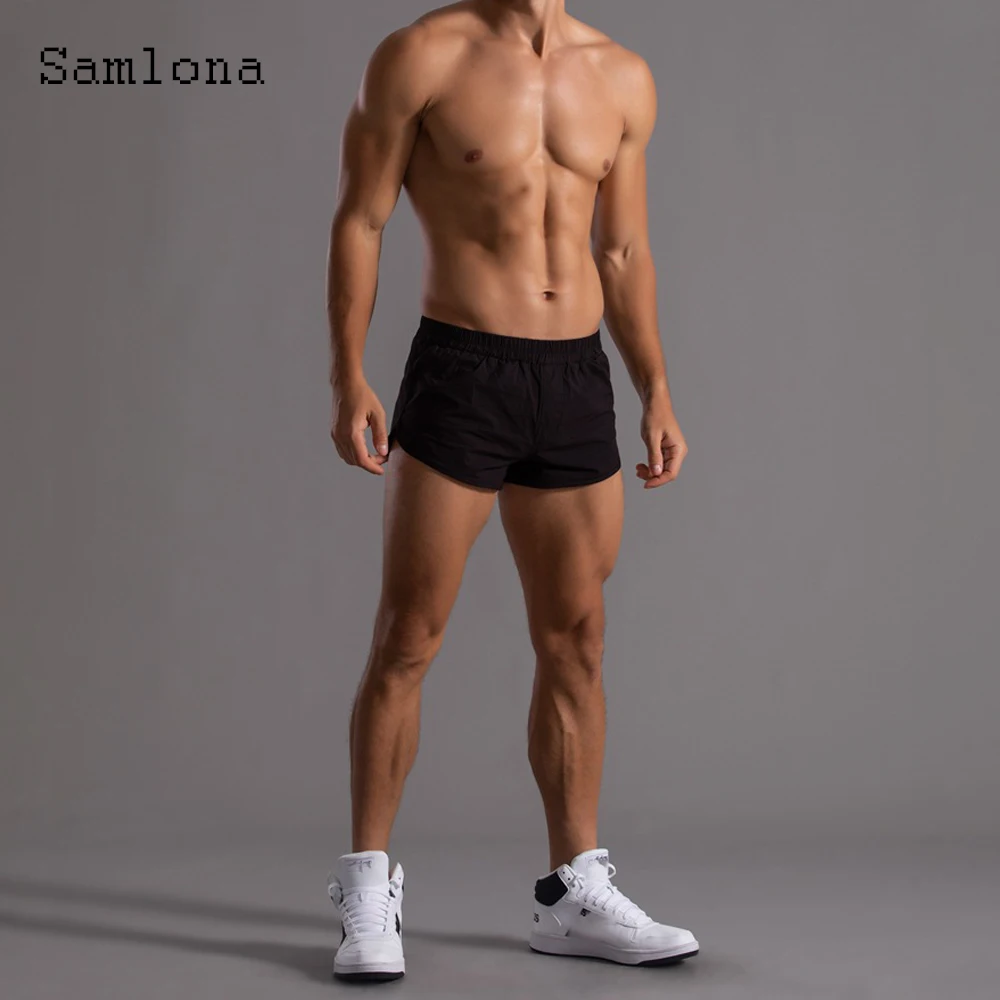

Samlona Men Leisure Shorts 2022 Summer New Sexy Elastic Waist Skinny Shorts Plus size Male Casual Beach Short Pants Black White