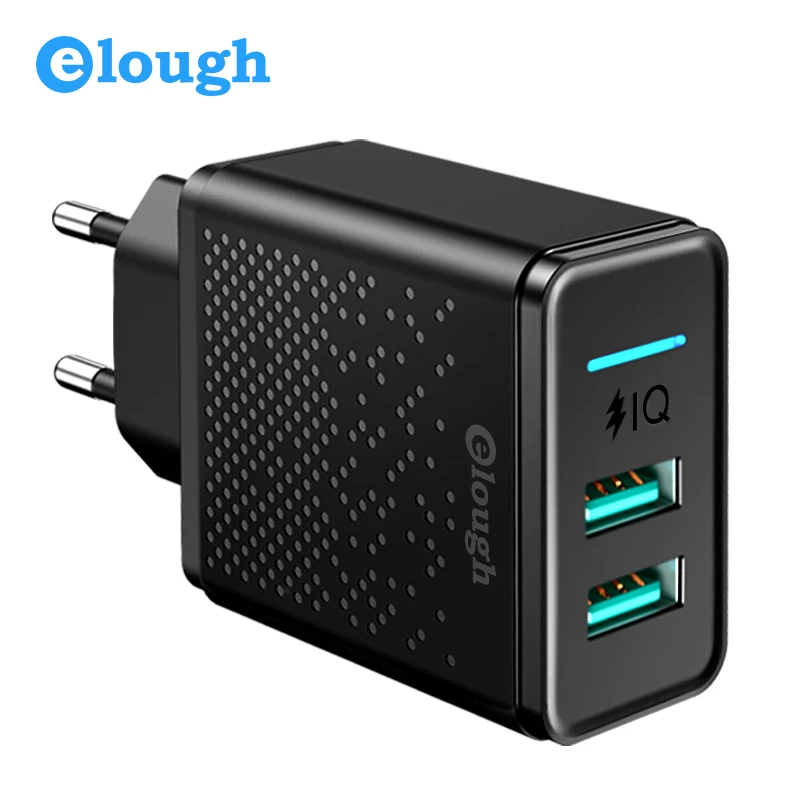 Elough EU Daul USB зарядное устройство для samsung Xiaomi huawei iPhone EU 2.4A Быстрая зарядка для мобильных телефонов адаптер питания