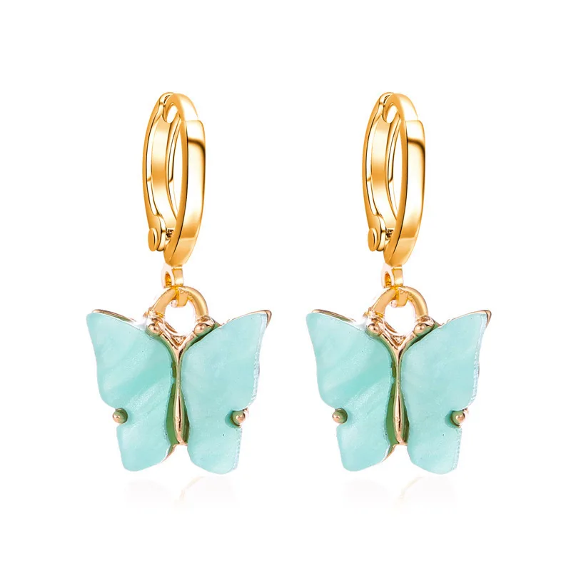 

2021 Acrylic Colorful Butterfly Purple Pink Earring for Women Blue Green Yellow Red Ear Studs Bijoux Jewelry Gift Wholesale