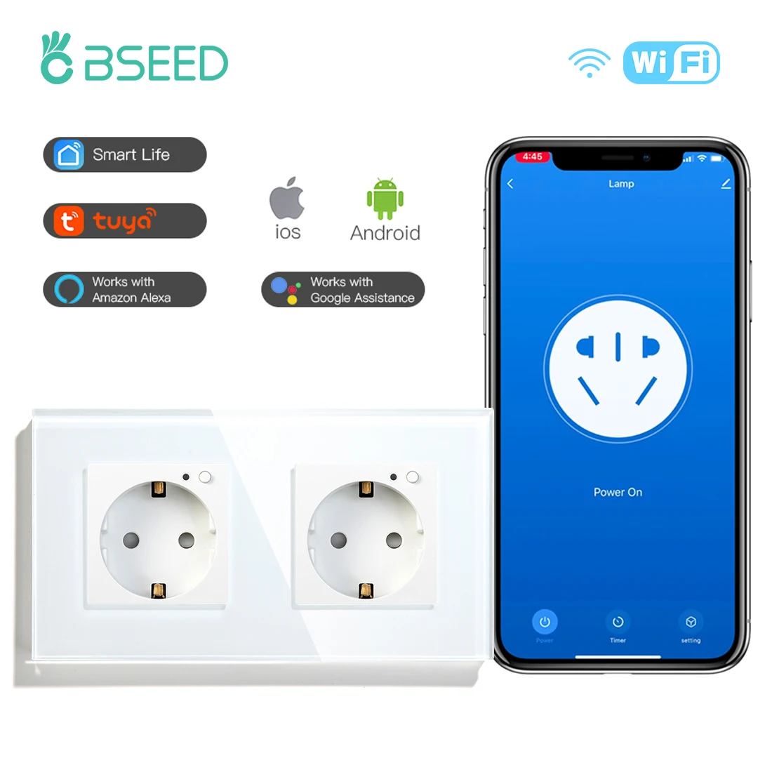 Bseed wi fi Tomada de Parede Dupla Plugues Padrão da ue Tomada Inteligente Elétrica Suporte Tuya Vida Inteligente App Soquetes elétricos