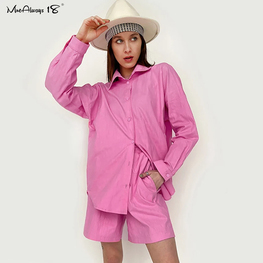 

Женские льняные шорты на шнуровке, комплект из 2 предметов, Повседневная рубашка оверсайз и шорты с широкими штанинами, костюмы, однотонный ...