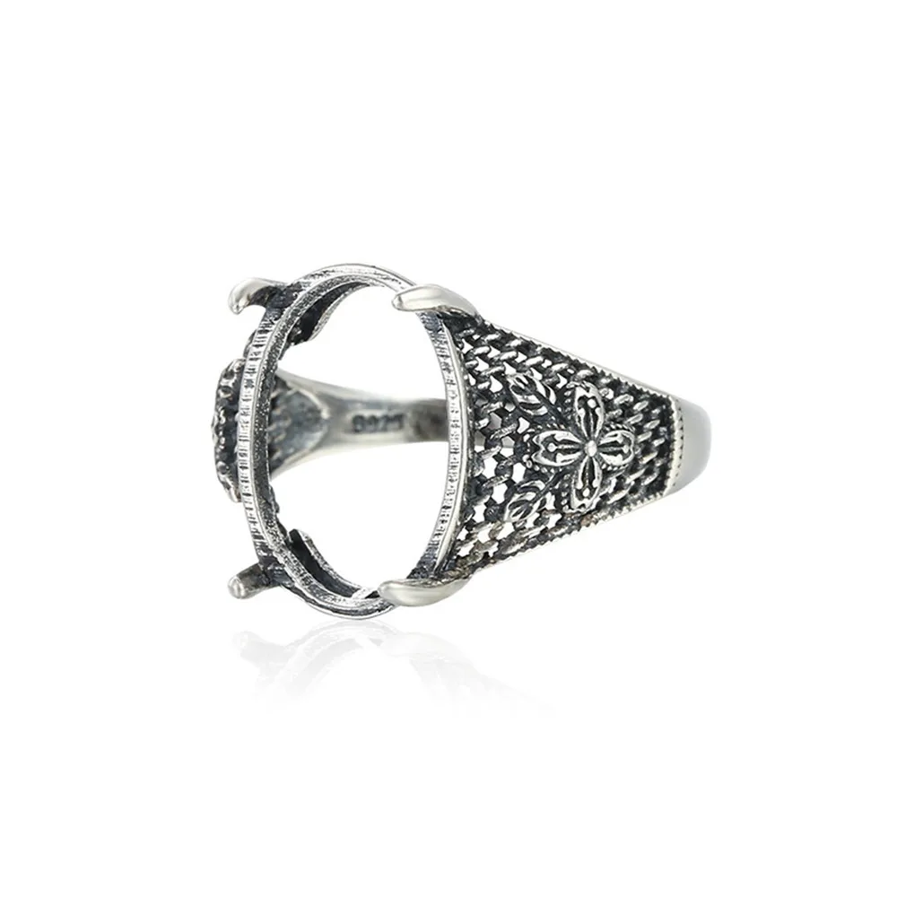 Ring Setting for 12x15mm Oval Cabochons Antique Style Ring Blank Thai Sterling Silver Adjustable Ring Base SR0133