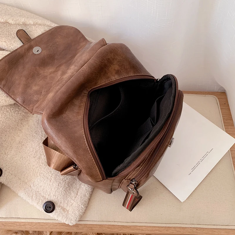 

Retro Solid Color Lock Backpack for Women's Luxury PU Shoulder Book Bags 2021 New Ladies All-match College Style Leather Mochila