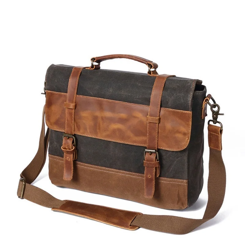 Handbags Unisex Man Bag Men's Retro Canvas Leather Briefcase Bag Business Handbag Messenger Laptop Shoulder bag for men 2021