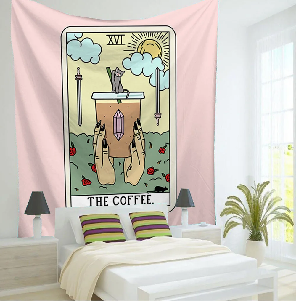 Кофе Таро настенный гобелен винная кошка колдовство Большой Настенный Гобелен