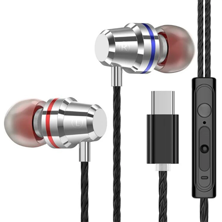 Металлические наушники type-C наушники-вкладыши спортивные музыкальные наушники спортивные наушники с микрофоном 4D стерео смартфон - Цвет: a5