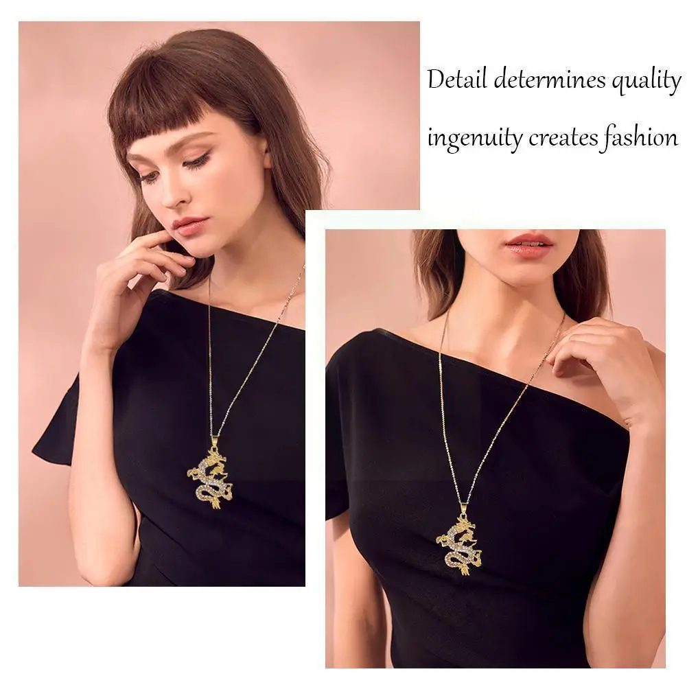 

Luxury Vintage Gold Chinese Dragon Rhinestones Pendant Necklace For Women Fashion Ladies Sweater Chain Necklace Charm Jewel R1p7