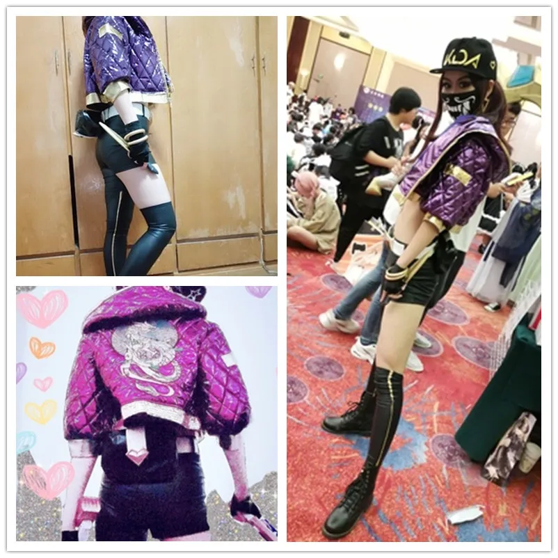

KDA Akali Cosplay Costume LOL KDA Cosplay Costume Akali Mask Microphone Women Outfit Winter Coat Game Halloween Party Costume