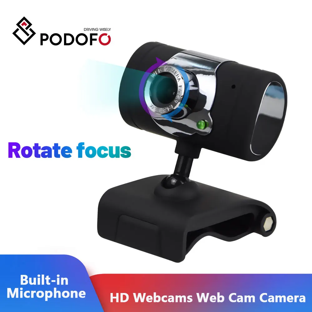 

Podofo High Definition USB Wired HD Webcams Web Cam Camera With Night Lights Webcam Built-in Mic Clip-on For Computer Camera Web