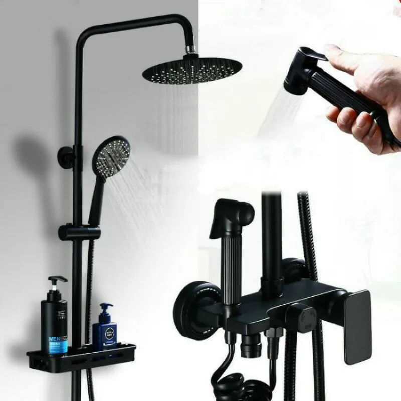 

New Bathroom All Copper Black Constant Temperature Shower Suit Household Top Spray Supercharged Four Gear Multifunctional Shower
