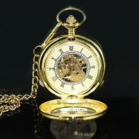 fashion watches for men women unisex vintage numbers retro style bronze mechanical pocket watch chain necklace business pocket