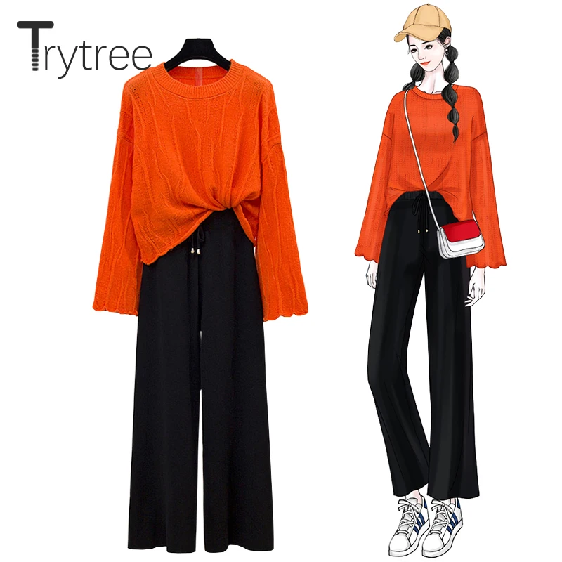 Trytree осенне зимний комплект из двух предметов Повседневный однотонный свободный