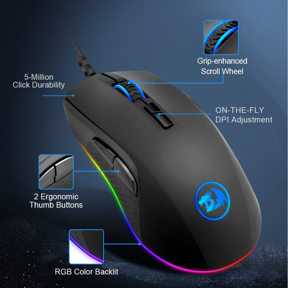 Redragon Stormrage M718 RGB USB Проводная игровая компьютерная мышь 10000 точек/дюйм 8 кнопок мыши