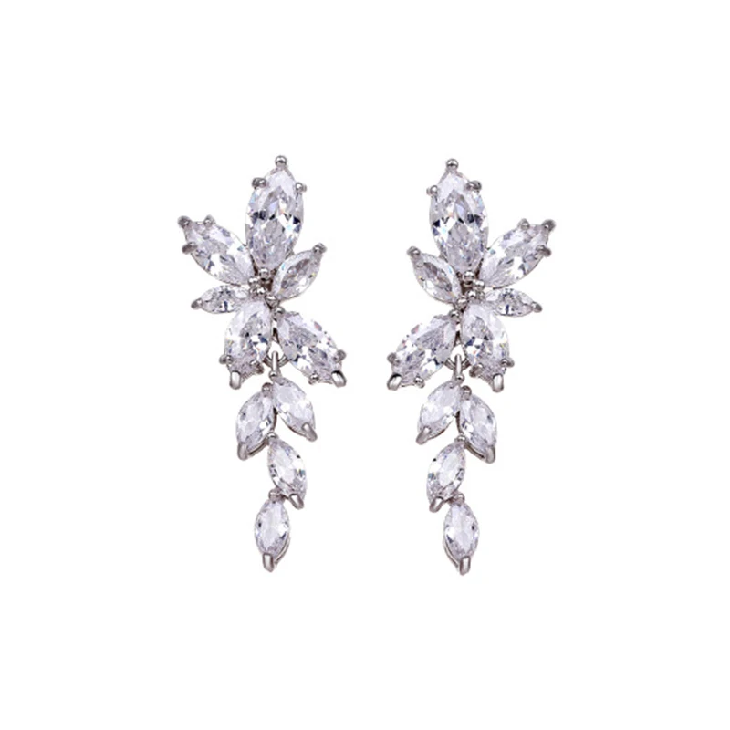 HIIYONG Marquise Cut Bloem Zirconia Kristallen Lange Oorbellen voor Vrouwen Блестящий лист CZ Steen бруиды Sieraden