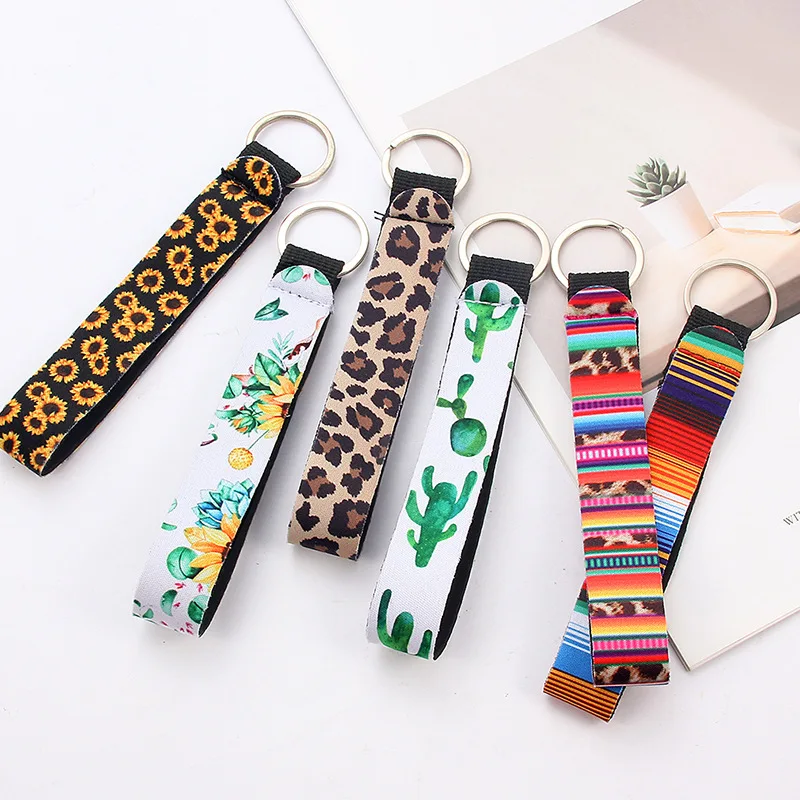 

2pcs Flower Pattern Cloth Band Keychain Key Chain Lanyard For Women Phone Case Wallet Long Ribbon For Bag Charms Car Key Ring