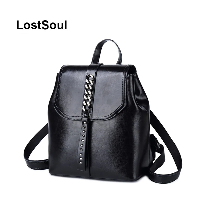 Женский Классический рюкзак LostSoul винтажный дорожный из воловьей кожи с цепочкой