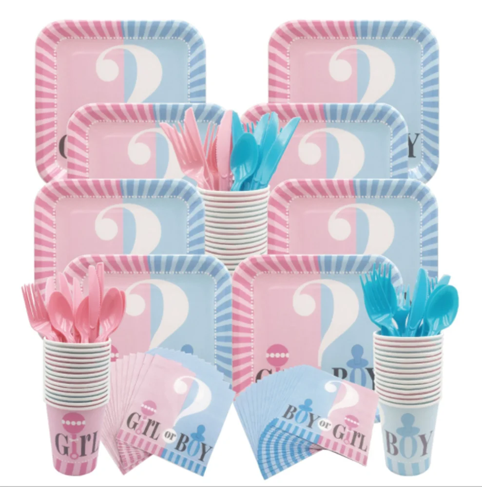 

Gender Reveal party supplies Baby Shower Boy Or Girl Gender Reveal Party Decorations paper plate paper cup tablecloth