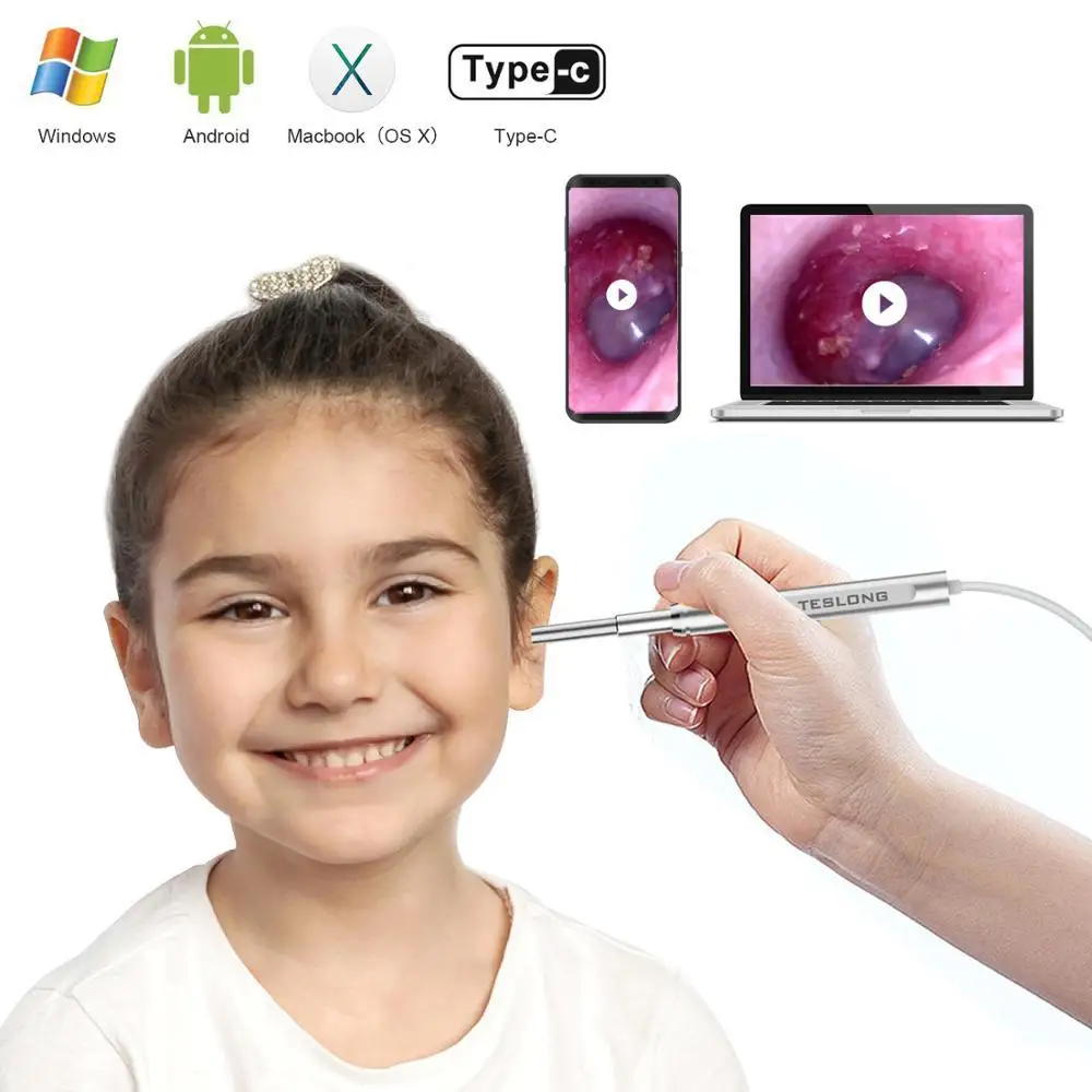 

Эндоскоп TESLONG 720HD с камерой для чистки ушей, 6 светодиодов, USB, визуальная Ушная ложка, 3,9 мм, 4,3 мм, Бороскоп, камера, OTG, телефон, Android, ПК с разъем...