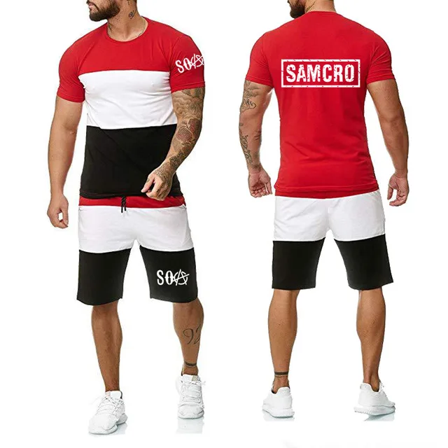 Костюм мужской летний из футболки с короткими рукавами и брюк принтом|Рубашки