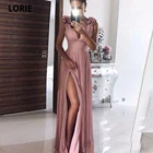 LORIE Дешевые выпускные платья 2021 шифоновые цветы ручной работы Длинные Формальные Вечерние платья с высоким разрезом для особых случаев размера плюс