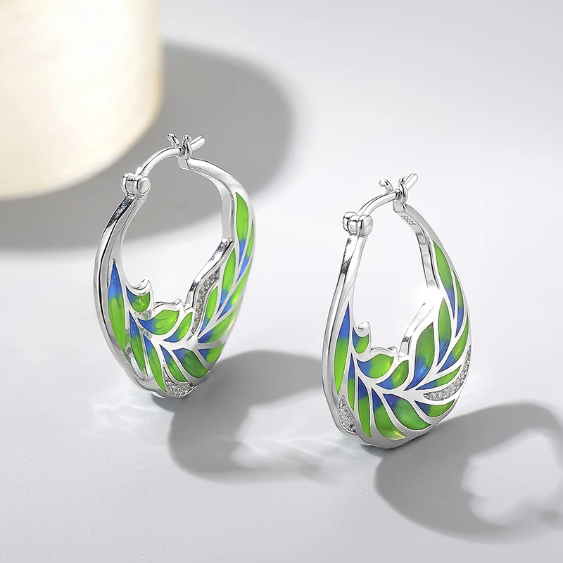 Love nature 2018 new DIY gift fashion 925 Sterling Silver leaves green Enamel fine Dangle Earrings Party Jewelry | Украшения и