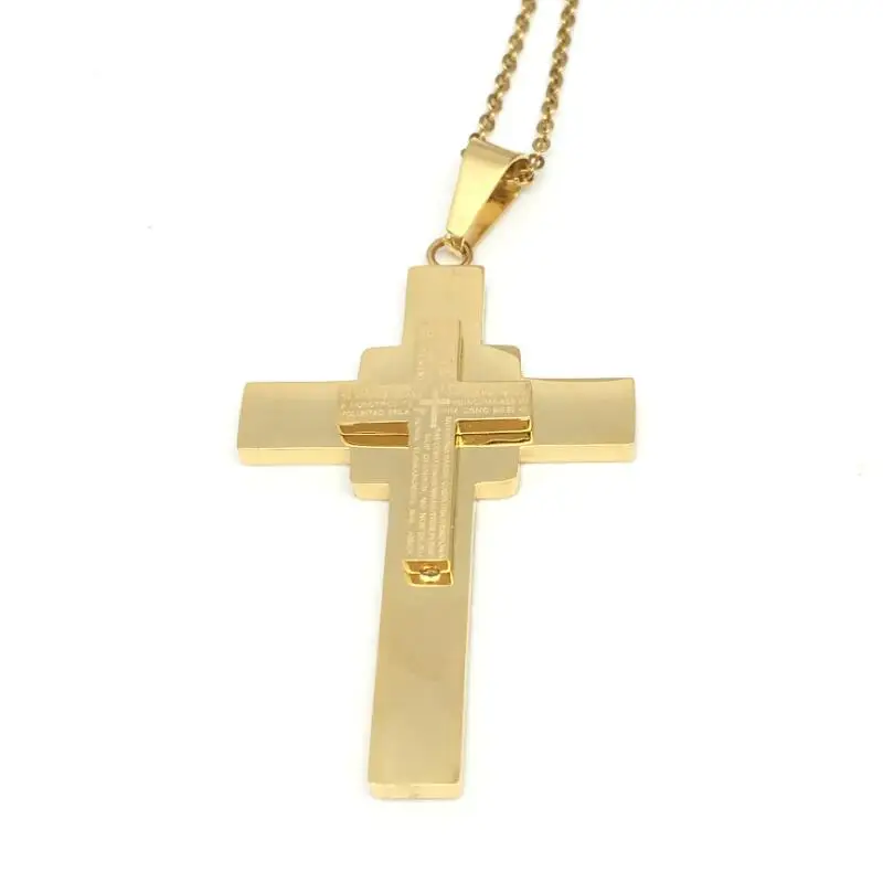 LOOKER Большой двойной слой из нержавеющей стали католический Библейский Крест