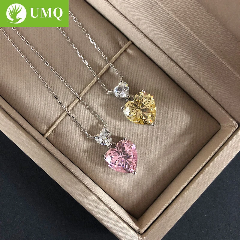 

Sparkling Pink Yellow Heart Zircon pendant necklace Elegant Wedding Engagement party jewelry for women Valentine's Day present