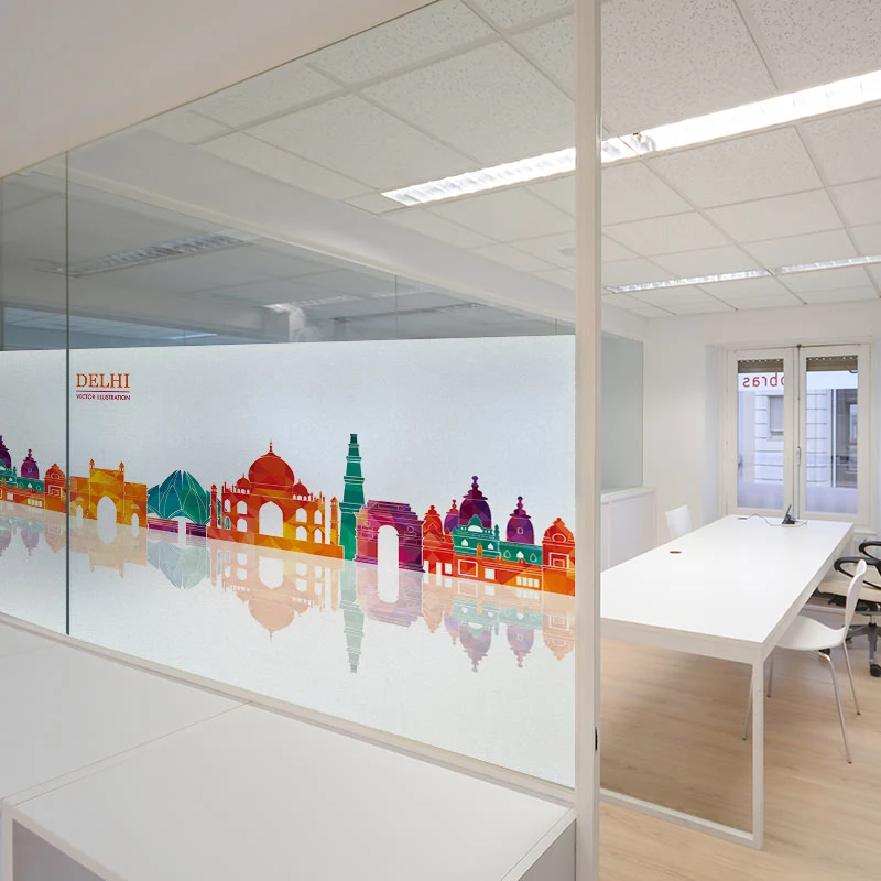 

Customized Size Building Pattern Electrostatic Window Sticker Private Decorative Foil For Kitchen Bathroom Bedroom 60cmx100cm