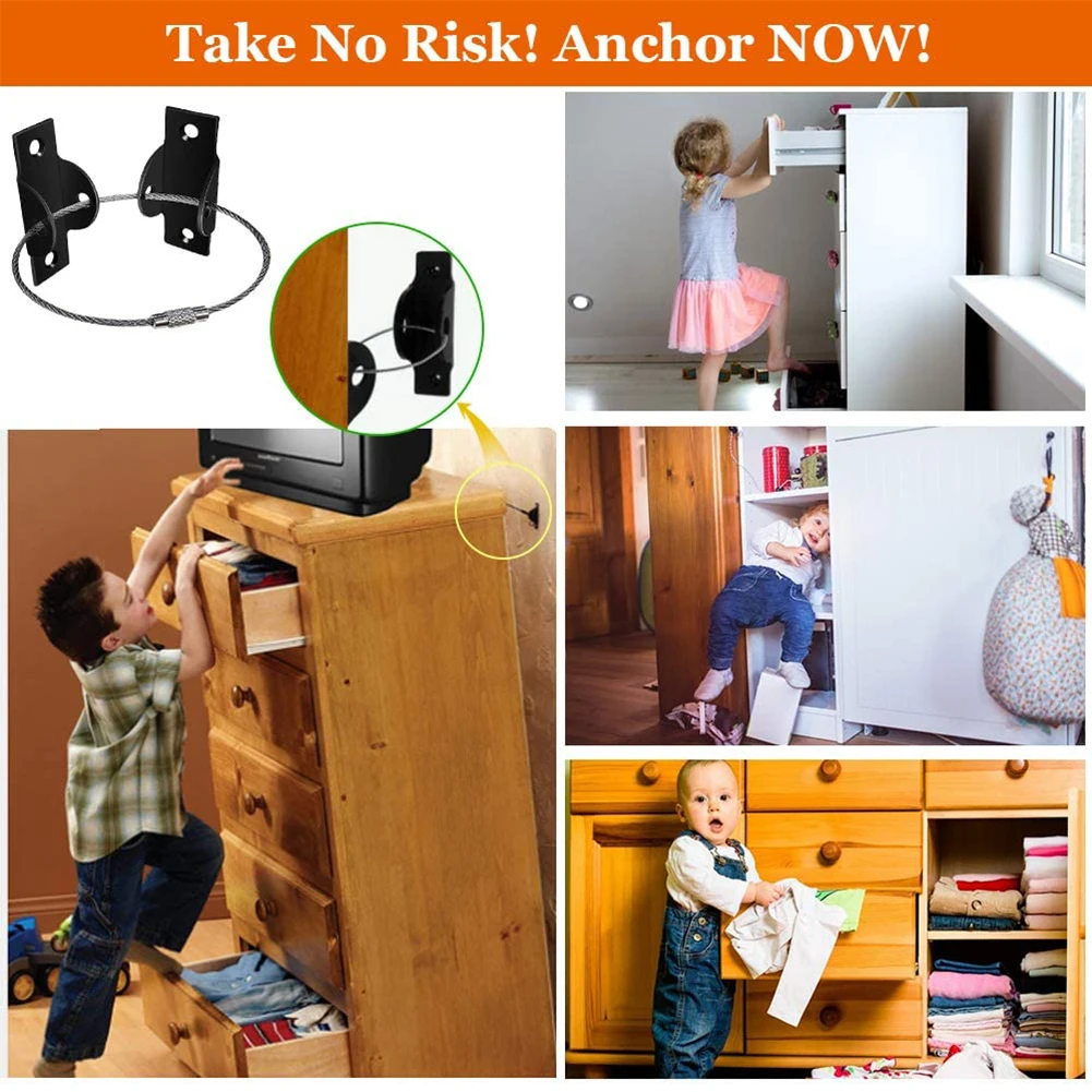 

Child Furniture Anchors Security Lock Restrictor Anti Tip Earthquake Resistant Straps Child Safety Secure Baby Protection Kit