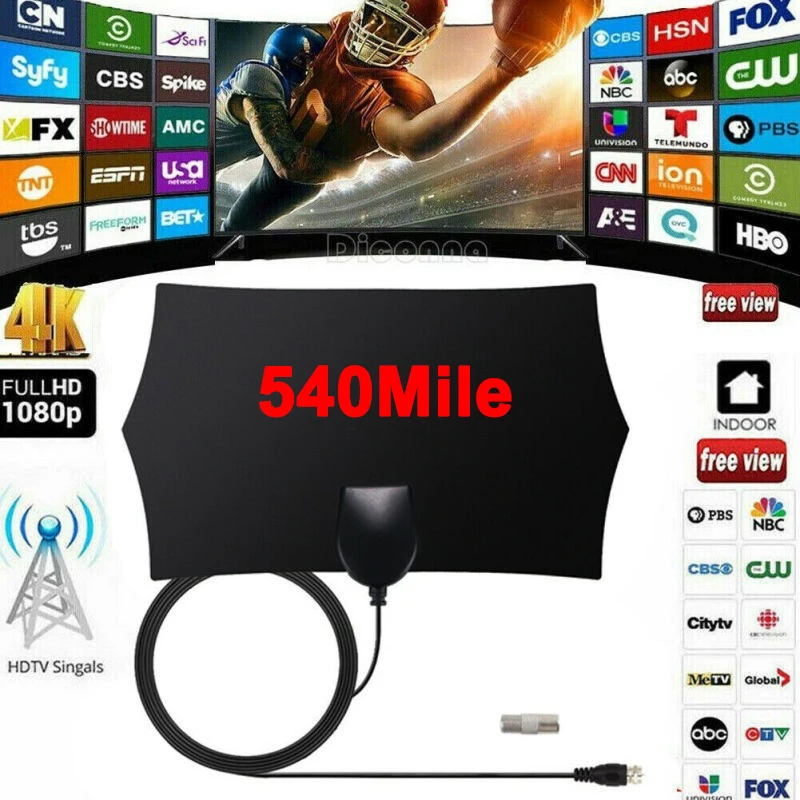 540 Миля Диапазон HD TV с высоким коэффициентом усиления DTV коробка цифров ТВ антенны