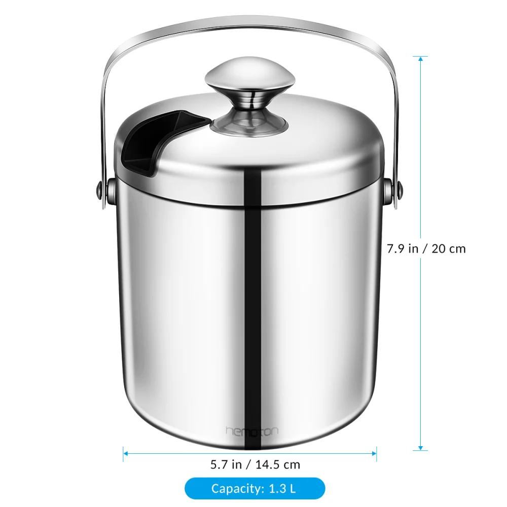 

Hemoton 1.3L Ice Bucket with Lid and Tongs Stainless Steel Double Wall Bar Accessory Gift Set (Silver)