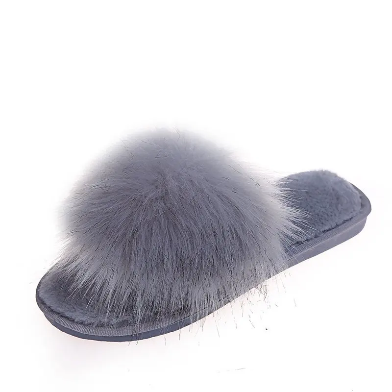 

Winter New House Women Furry Slippers Warm Faux Fur Flat Bedroom Ladies Shoes Slip-on Indoor Slides Women Fur Slippers